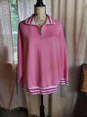 Barbie Pink Quarter-Zip Varsity Pullover Sweatshirt XL